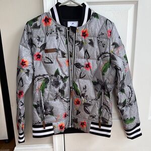 Obermeyer Gray Floral Bomber Jacket